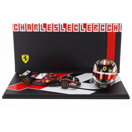 LOOKSMART FERRARI SET FERRARI F1 SF-25 TEAM FERRARI HP SF25 + 1/5 SCALE CASCO HELMET N 16 4th ABU DHABI GP 2025 CHARLES LECLERC