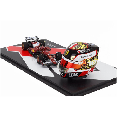 LOOKSMART FERRARI SET FERRARI F1 SF-25 TEAM FERRARI HP SF25 + 1/5 SCALE CASCO HELMET N 16 4th ABU DHABI GP 2025 CHARLES LECLERC