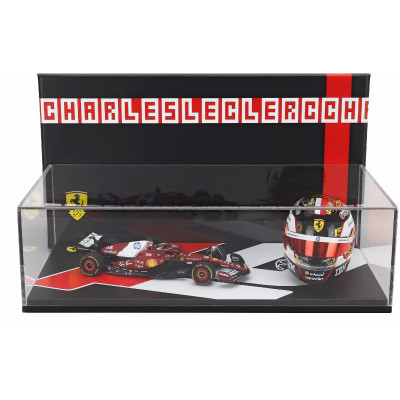 LOOKSMART FERRARI SET FERRARI F1 SF-25 TEAM FERRARI HP SF25 + 1/5 SCALE CASCO HELMET N 16 4th ABU DHABI GP 2025 CHARLES LECLERC