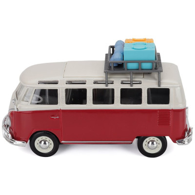 MAISTO VOLKSWAGEN T1 MINIBUS SAMBA 1962 WITH ROOF RACK AND ACCESSORIES - RED WHITE 1/25