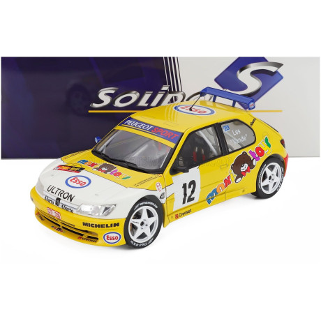 SOLIDO PEUGEOT 306 MAXI N 12 RALLY CONDROZ 1997 JEAN PIERRE VAN DE WAUVER - JEAN VAN DER SCHUEREN - YELLOW WHITE 1/18