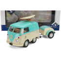 SOLIDO VOLKSWAGEN T1 VAN KOOL COMBI WITH TRAILER 1950 - LIGHT BLUE WHITE 1/18