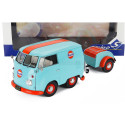 SOLIDO VOLKSWAGEN T1 VAN KOOL COMBI WITH TRAILER GULF OIL TRIBUTE 1950 - LIGHT BLUE ORANGE 1/18