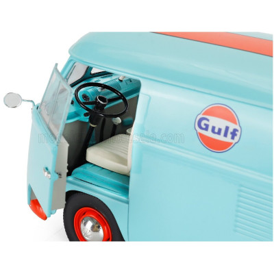 SOLIDO VOLKSWAGEN T1 VAN KOOL COMBI WITH TRAILER GULF OIL TRIBUTE 1950 - LIGHT BLUE ORANGE 1/18