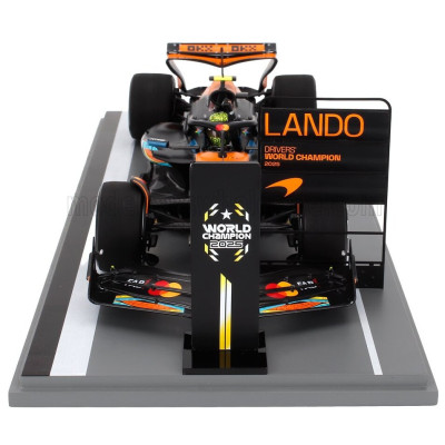 SPARK MODEL McLAREN F1 MCL39 TEAM MCLAREN N 4 WORLD CHAMPION 3rd ABU DHABI GP WITH PIT BOARD 2025 LANDO NORRIS - ORANGE BLACK
