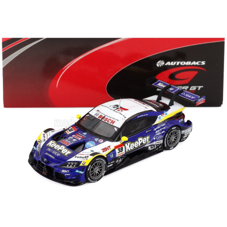 SPARK MODEL TOYOTA SUPRA GR TEAM KEEPER CERUMO N 38 GT500 CLASS SUPER GT 2025 HIROAKI ISHIURA - TOSHIKI OYU - BLUE BLACK WHITE