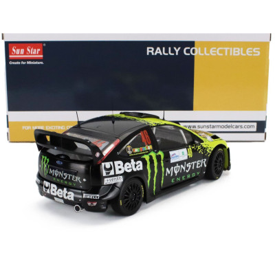 SUN STAR FORD ENGLAND FOCUS RS WRC08 MONSTER N 46 RALLY SHOW MONZA 2009 VALENTINO ROSSI - CARLO CASSINA - MATT BLACK YELLOW 1/18