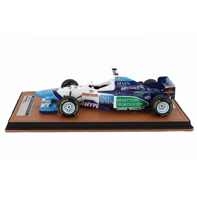 TECNOMODEL BENETTON F1 B196 TEAM RENAULT MILD SEVEN N 4 SPANISH GP RAIN TIRES 1996 GERHARD BERGER - WHITE LIGHT BLUE GREEN 1/18