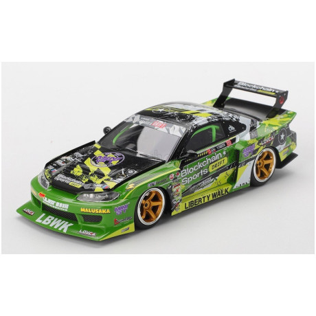 TRUESCALE NISSAN SILVIA (S15) LB SUPER SILHOUETTE N 555 V2 FORMULA DRIFT JAPAN 2024 - GREEN BLACK 1/43