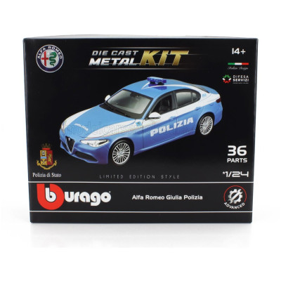 BURAGO ALFA ROMEO GIULIA POLICE 2016 - VILÁGOSKÉK FEHÉR 1/24