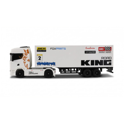 Mini Scania 730 S so skriňovým návesom, pohon 4WD, mierka 1:64, RTR, biela
