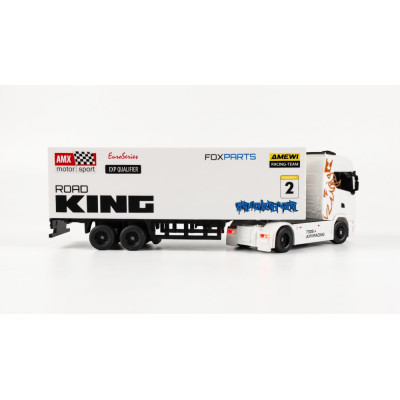 Mini Scania 730 S so skriňovým návesom, pohon 4WD, mierka 1:64, RTR, biela