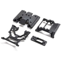 Axial SCX10 III HP RC modellautó alkatrész: szervomotor tartó, csúszótalp, kereszttartó.