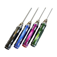 HSS acélból készült Allen csavarhúzó készlet, 1,5 mm-es méret 45 mm-es szárral, 2,0 mm-es méret 51 mm-es szárral, 2,5 mm-es méret 59 mm-es szárral és 3,0 mm-es méret 63 mm-es szárral.