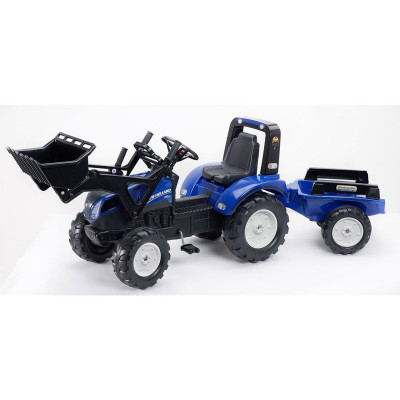 FALK - Šlapací traktor New Holland T8 s nakladačem a vlečkou