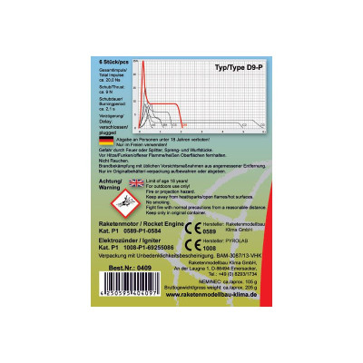 Klima raketový motor D9-P EL (6ks)