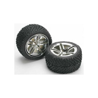 Komplett kerekek RC autókhoz. Krómozott dupla küllős kerekek Victory gumiabroncsokkal és betéttel. Tárcsa mérete 73x48 mm.  Teljes méret 110x53 mm. A hordozó 12 mm-es hatszögletű, 18 mm-es eltolással.