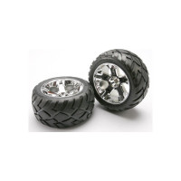 Teljes első kerekek RC autókhoz. All-Star krómozott kerekek Anaconda gumiabroncsokkal és betéttel. Tárcsa mérete 73x48 mm. Teljes méret 104x50 mm. Csapágyazás 11mm 17mm eltolással.