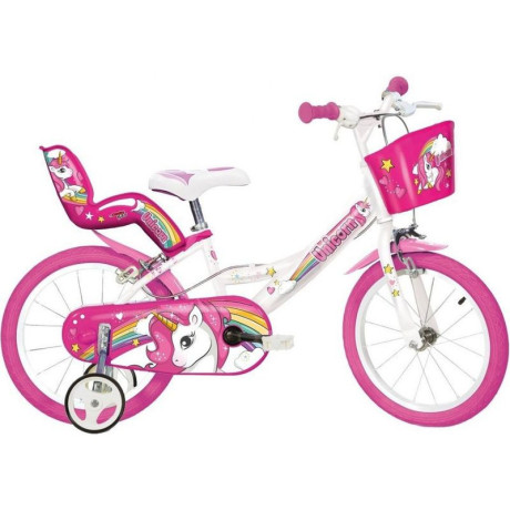 DINO Bikes - Dětské kolo 14" Jednorožec se sedačko