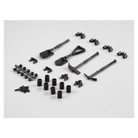 Killerbody 1:10 RC modellautó karosszéria tartozékok szerszámkészlet formájában. A készlet ABS anyagból készült, fekete kivitelben. A csomag tartalmaz egy csákányt, fejszét, 2 x lapátot, szerelőkészletet.