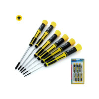 Modelcraft Phillips fejű csavarhúzók (6 darabos készlet) rozsdamentes acélból, fekete kivitelben, nikkel-króm-molibdén acél munkarésszel. A szárak átmérője megegyezik a csavarhúzó méretével. Méretek: 0000x50 mm, 000x50 mm, 00x50 mm, 0x50 mm, 0x75 mm, 1x75 mm. A markolat hossza 100 mm és átmérője 17 mm.