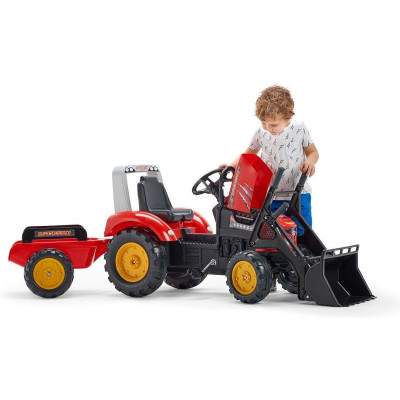 FALK - Šlapací traktor Supercharger s nakladačem a vlečkou červený