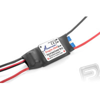 Egyszerű Hobbywing szabályzó az egyenáramú motorok légi alkalmazásokhoz. Állandó áram 20A, csúcs áram 25A. Válkasztható akku típus LiPo/NiMH és kikapcsolható fék. Lineáris BEC 5V 1A. Táplálás 2-3S. Méretek 50x20x10mm.