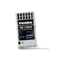 Kicsi és könnyű hatcsatornás Futaba S-FHSS-2,4 GHz-es vevő RC lassú repülők és parkflyerek számára. Tápellátás 4,8-7,4 V, méretek 21,5x38,8x10,7 mm, súly 4,5 g. Korlátozott hatótávolság.