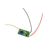 Miniatűr, szuper könnyű Futaba T-FHSS Air-2,4 GHz-es vevő beltéri modellekhez és parkrepülőkhöz. Tápellátás 3,2-8,4 V, méretek 20,0x10,0x3,0 mm, súly 1,0 g. Forrasztócsapok a szervókhoz, széles tápfeszültség-tartomány (1S LiPo-hoz is). Korlátozott hatótávolság max. 100 m.