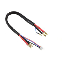 Töltő szilikon kábel 30cm fonott hüvelyben. G4/2S XH csatlakozók a töltőhöz és a másik oldalon G4/G2. 14Awg/2,5qmm szilikon kábelt használtunk.