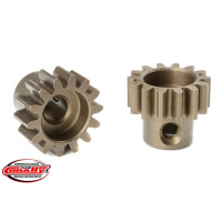 Rövid változat, anyaga edzett acél, 14 fog, fogmodul M1.0. 5,0 mm átmérőjű motortengelyhez.                                                                                                                               A TEAM CORALLY fogaskerekek marással készülnek, majd edzettek, ami nagy fogaskerék pontosságot biztosít. Minden TEAM CORALLY fogaskerék az EU-ban készül.