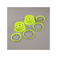 Tartalék alkatrész RC modell autókhoz Losi 5ive-T 2.0: keréktárcsa, beadlock fluor. sárga (2 db)