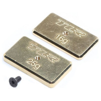 Cserealkatrész a TLR Buggy versenyautók RC modelljeihez: súlykészlet hátsó sárgaréz súlyok 16g és 25g.