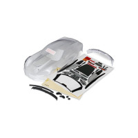 A Traxxas Chevrolet Corvette Z06 karosszéria átlátszó + matricák egy tuning a Traxxas RC autó modellekhez 4-Tec 2.0 1:10, 4-Tec 2.0 Ford GT 1:10 és 4-Tec 2.0 Ford Mustang GT 1:10 alvázakhoz.